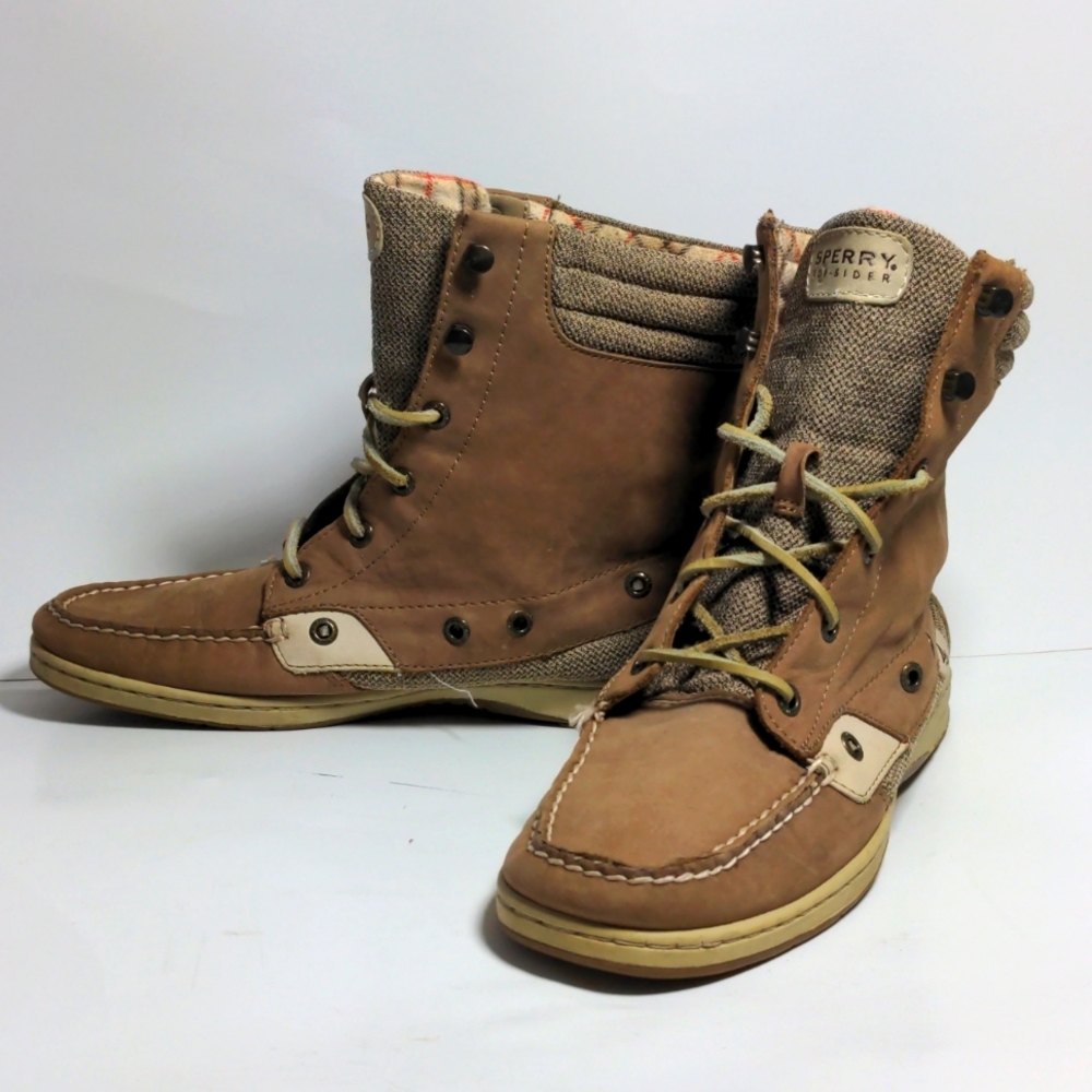 Sperry Top Sider Fish Boot Leather Beige Tan Suede